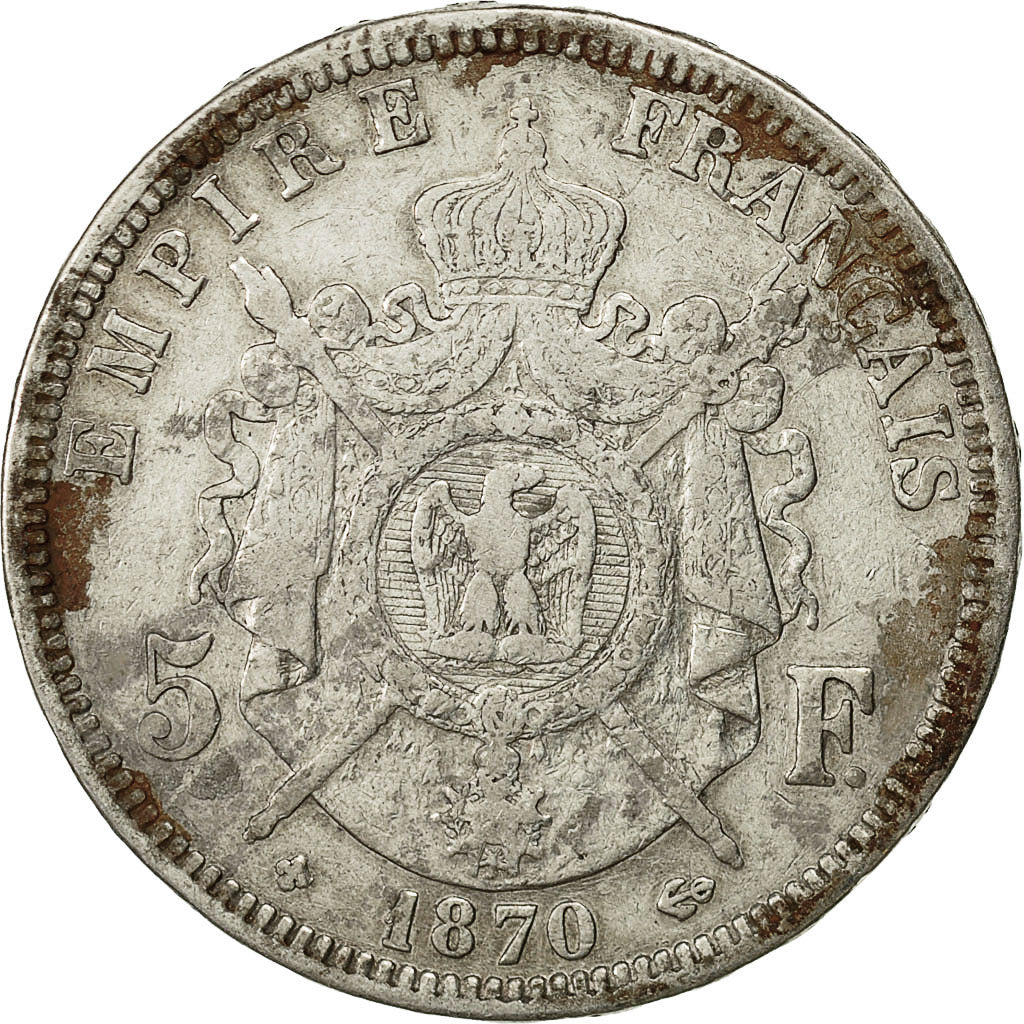 Coin, France, Napoléon III, 5 Francs, 1870, Strasbourg, VF(30-35), Silver