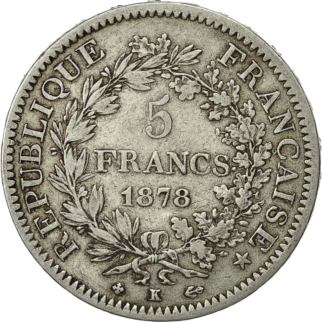 Coin, France, Hercule, 5 Francs, 1878, Bordeaux, EF(40-45), Silver, KM:820.2