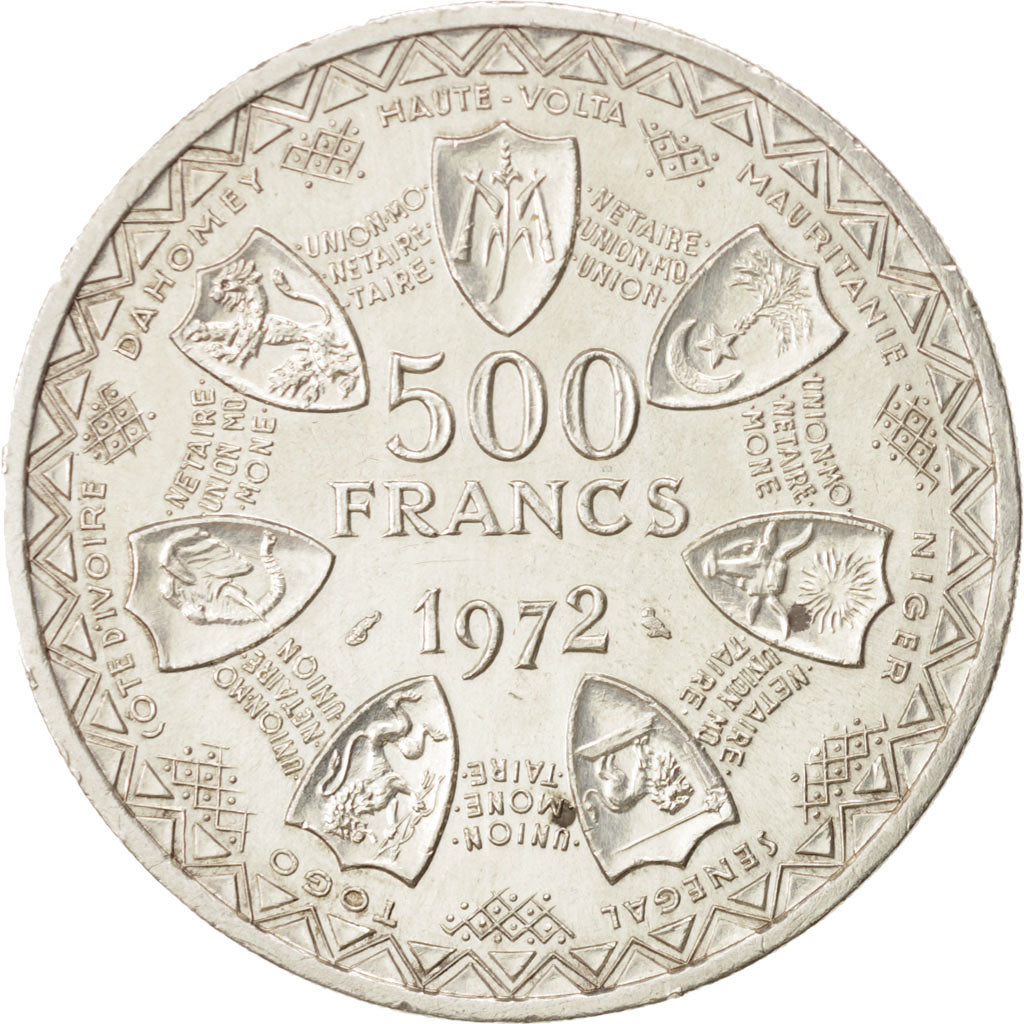 WEST AFRICAN STATES, 500 Francs, 1972, KM #7, AU(55-58), Silver, 37, 25.06
