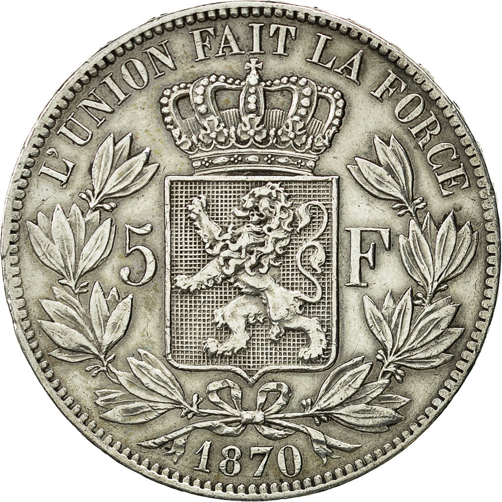 Coin, Belgium, Leopold II, 5 Francs, 5 Frank, 1870, AU(50-53), Silver, KM:24