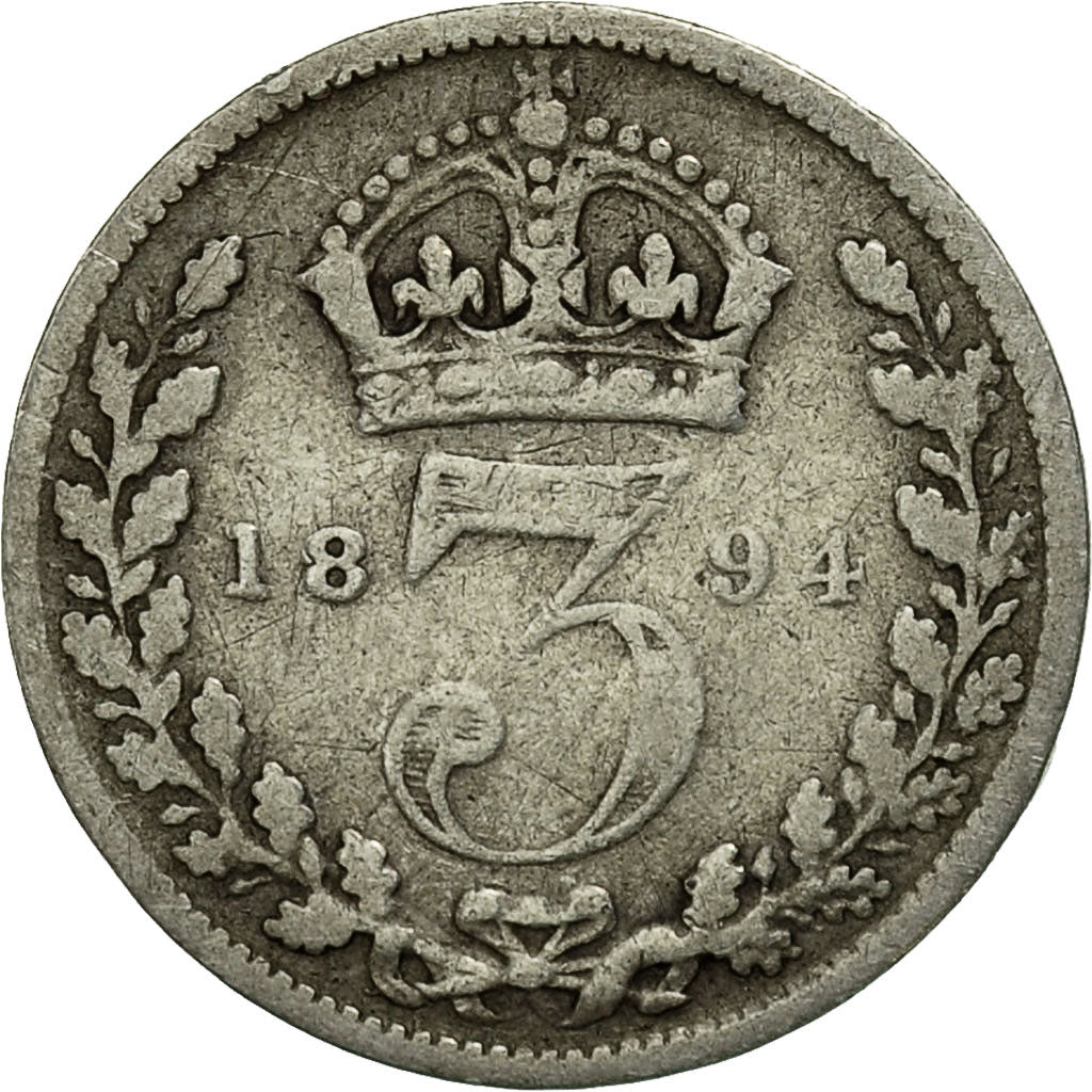 Coin, Great Britain, Victoria, 3 Pence, 1894, VF(20-25), Silver, KM:777