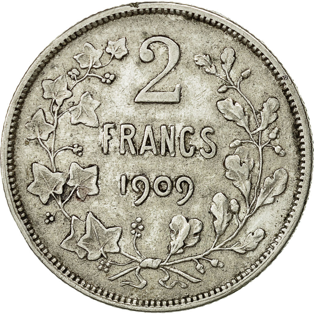 Coin, Belgium, 2 Francs, 2 Frank, 1909, VF(20-25), Silver, KM:58.1