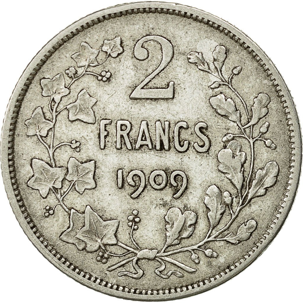 Coin, Belgium, 2 Francs, 2 Frank, 1909, VF(20-25), Silver, KM:58.1