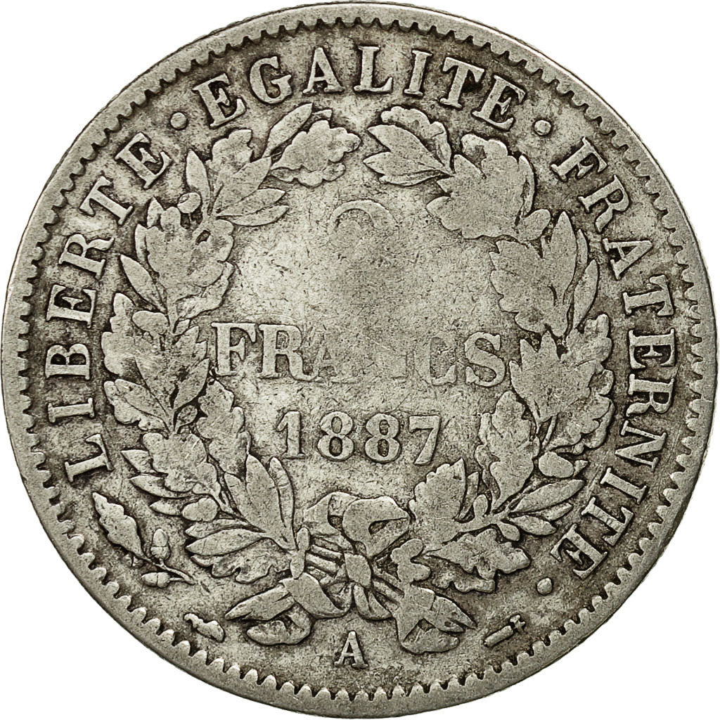 Monnaie, France, Cérès, 2 Francs, 1887, Paris, TB, Argent, KM:817.1