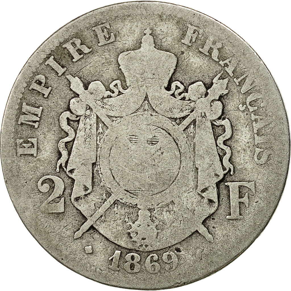 Monnaie, France, Napoleon III, Napoléon III, 2 Francs, 1869, Strasbourg, B+