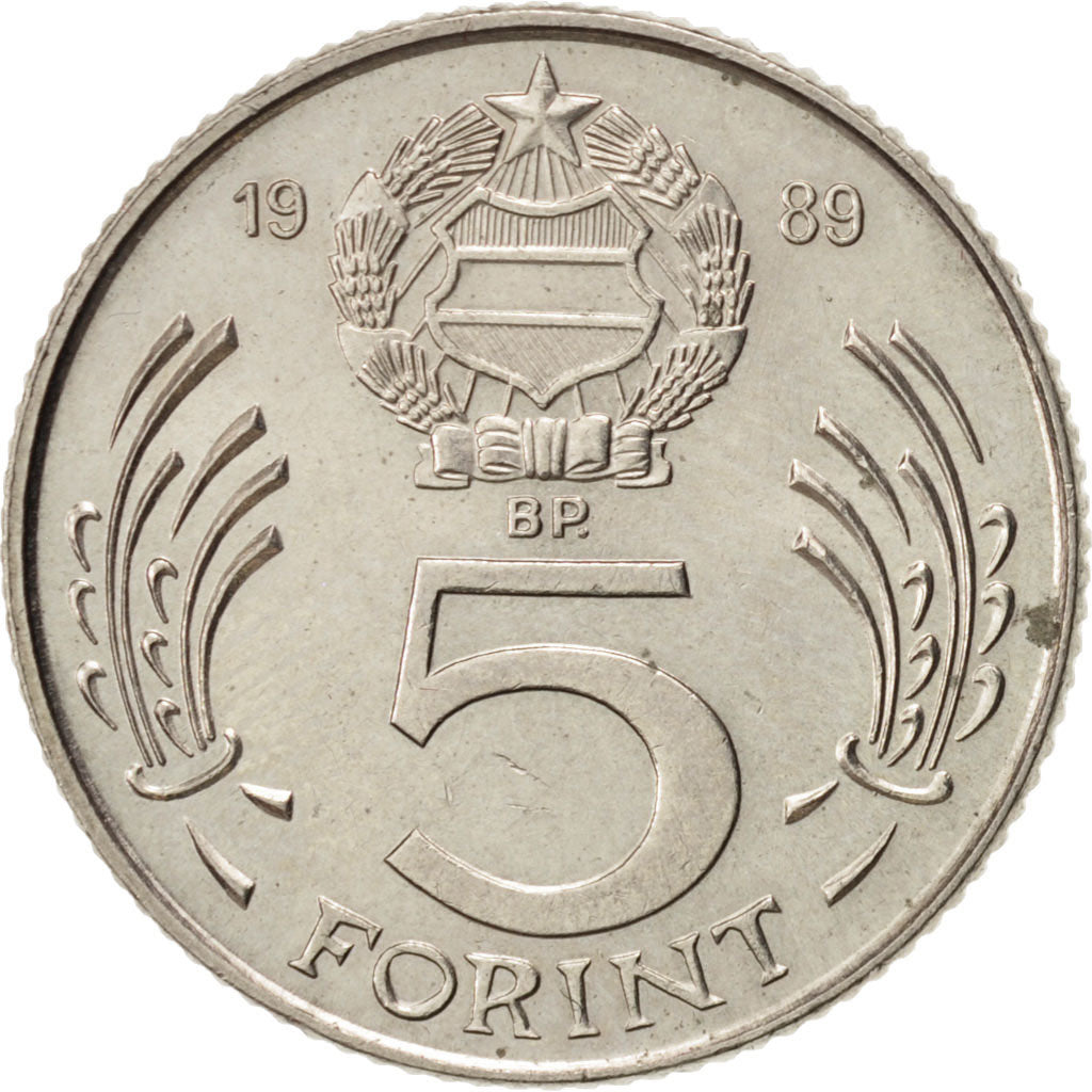 Coin, Hungary, 5 Forint, 1989, Budapest, MS(63), Copper-nickel, KM:635
