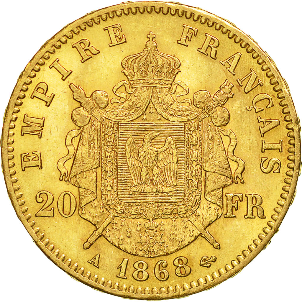 Moneta, Francia, Napoleon III,20 Francs, 1868, Paris, BB+, Oro, KM 801.1