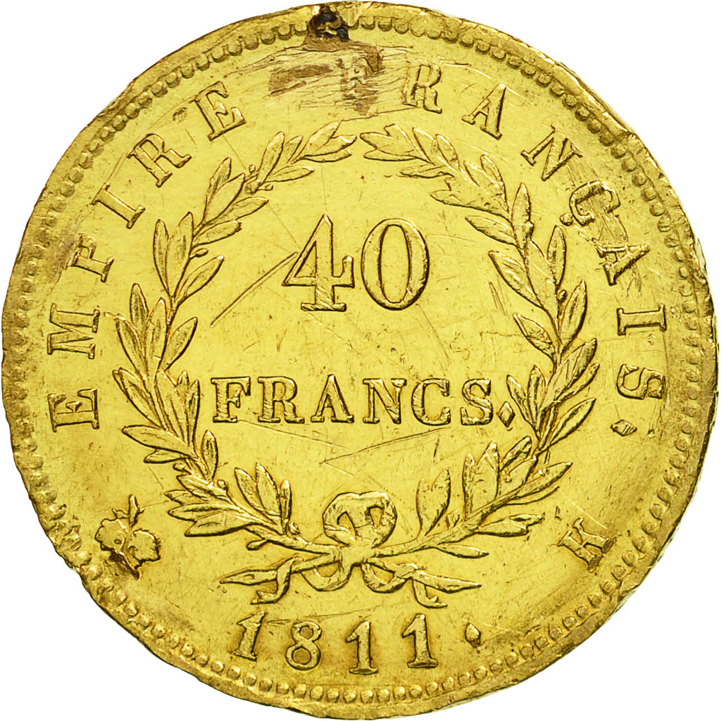 Monnaie, France, Napoléon I, 40 Francs, 1811, Bordeaux, TB+, Or, KM:696.3