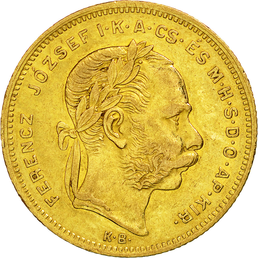 Münze, Ungarn, Franz Joseph I, 8 Forint 20 Francs, 1873, Kremnitz, SS+, Gold