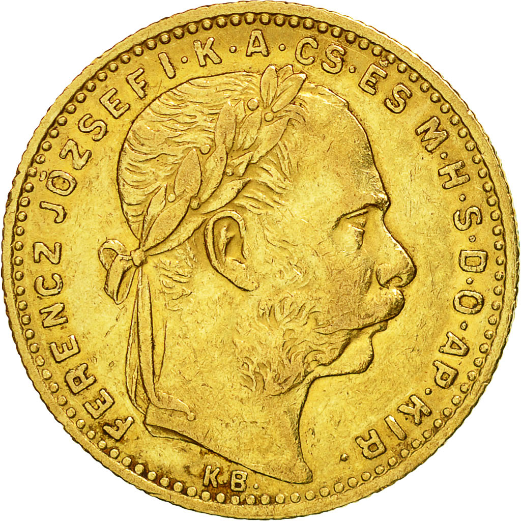 Moneda, Hungría, Franz Joseph I, 8 Forint 20 Francs, 1886, Kormoczbanya, MBC+