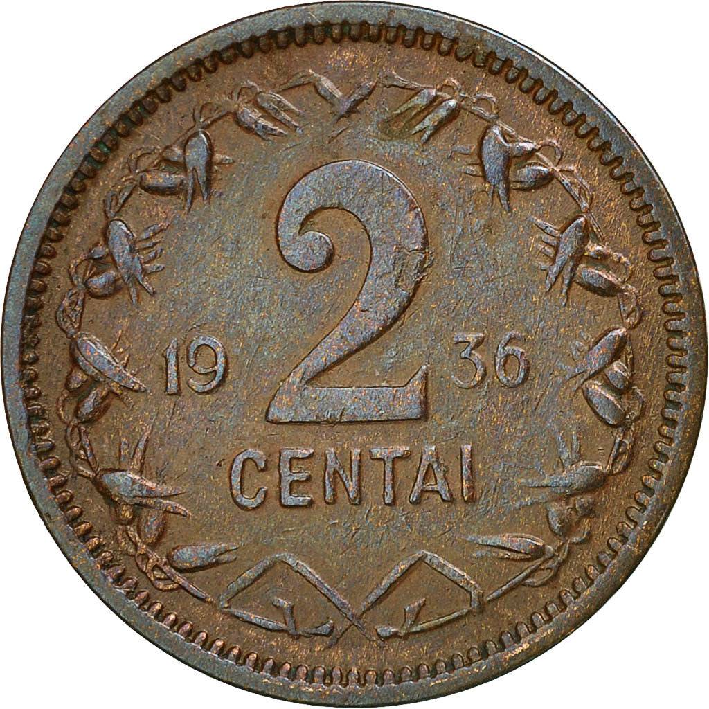 Moneda, Lituania, 2 Centai, 1936, MBC, Bronce, KM:80
