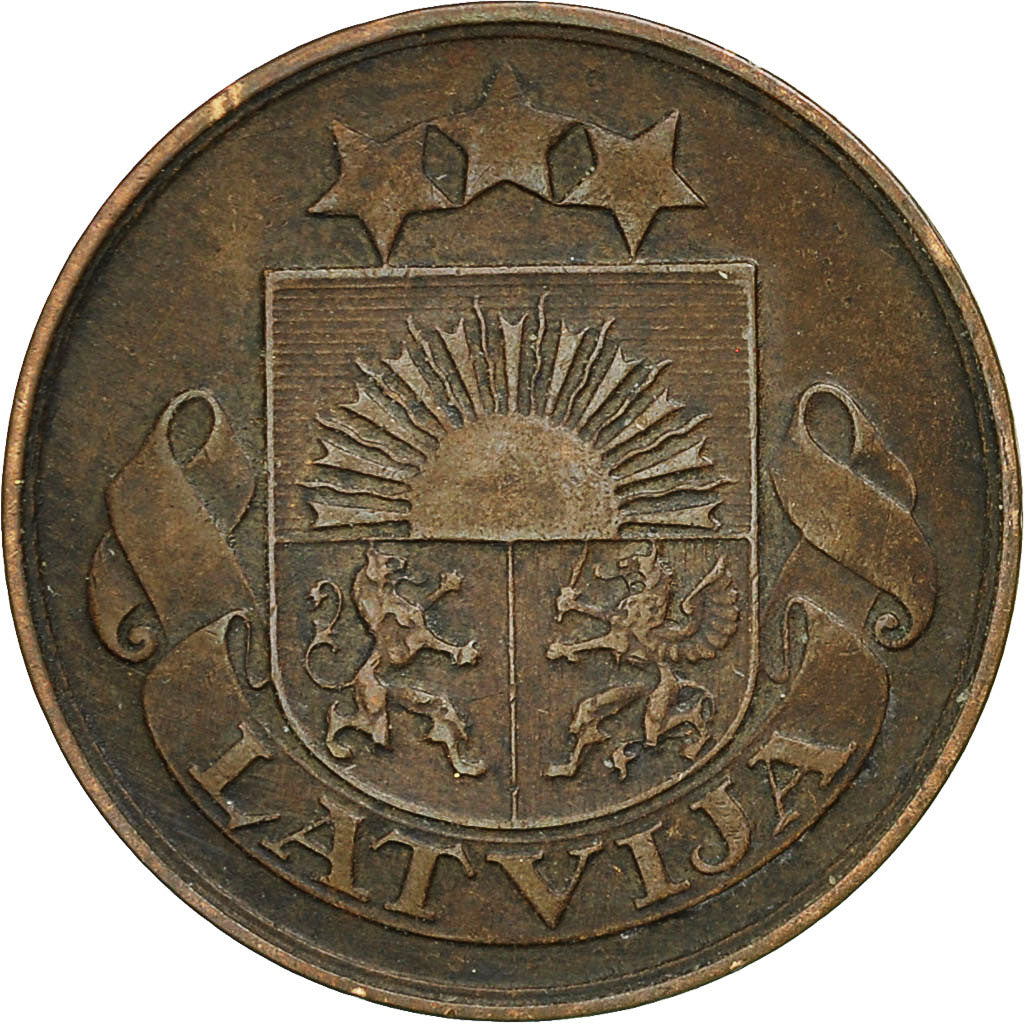 Moneta, Lettonia, 2 Santimi, 1922, BB, Bronzo, KM:2