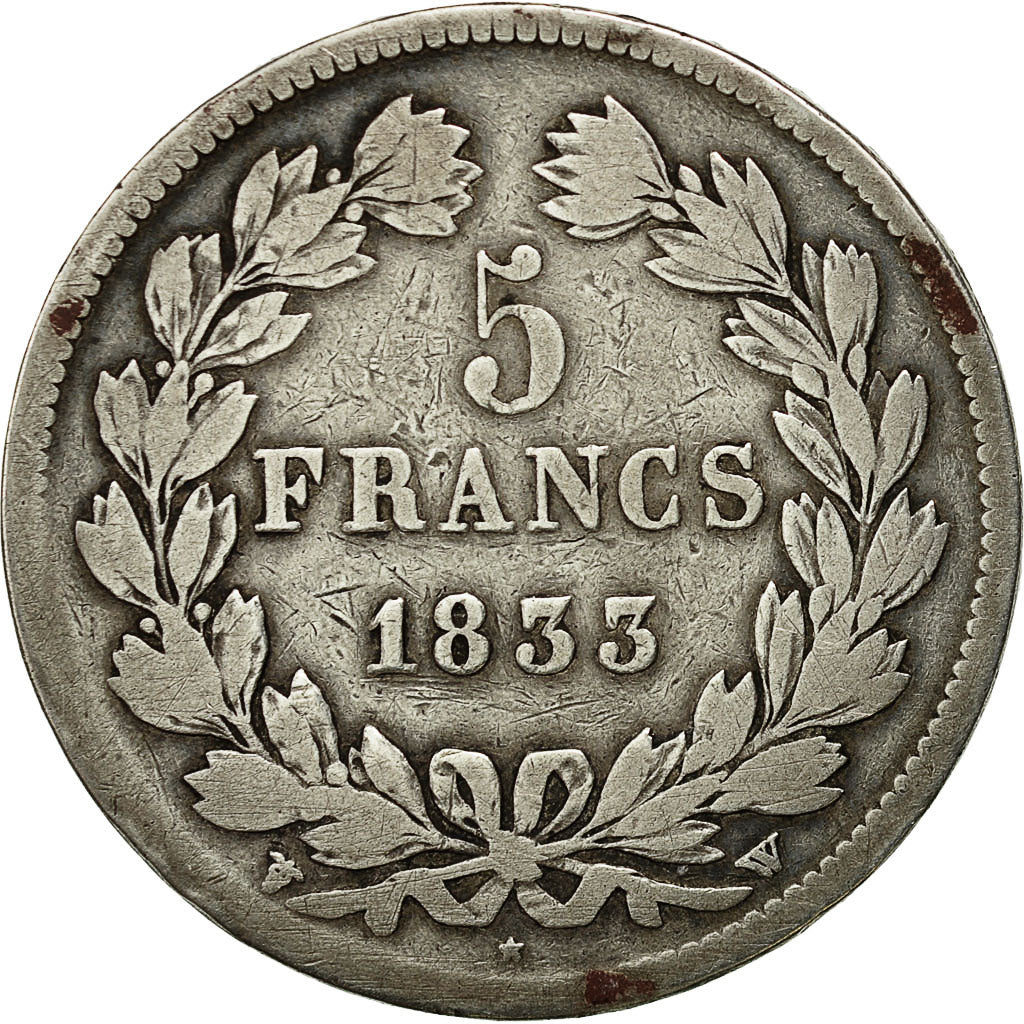 Coin, France, Louis-Philippe, 5 Francs, 1833, Lille, VF(20-25), Silver