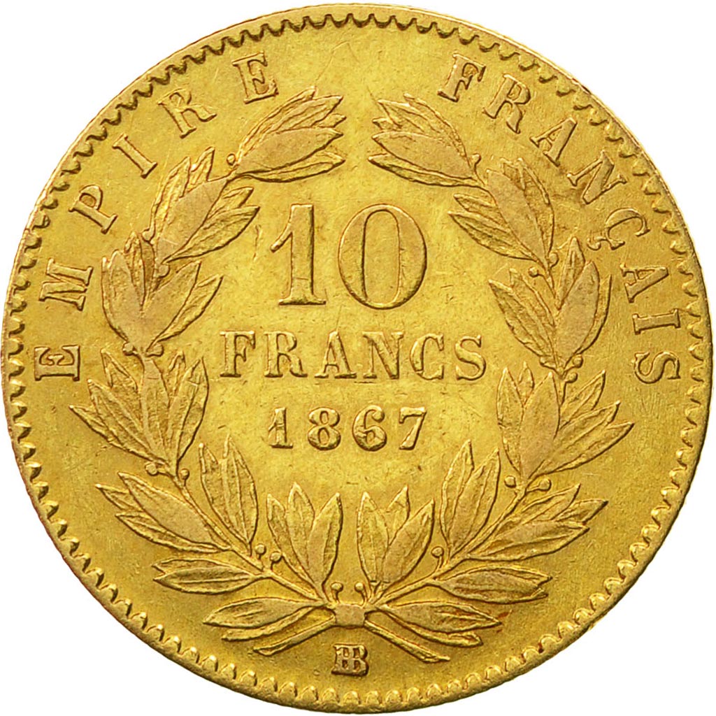 Coin, France, Napoleon III, Napoléon III, 10 Francs, 1867, Strasbourg