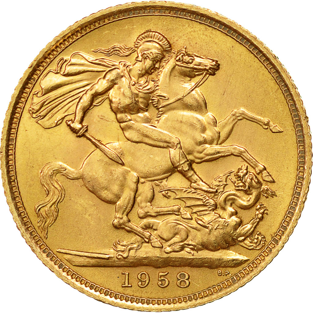 Moneta, Gran Bretagna, Elizabeth II, Sovereign, 1958, BB+, Oro, KM:908
