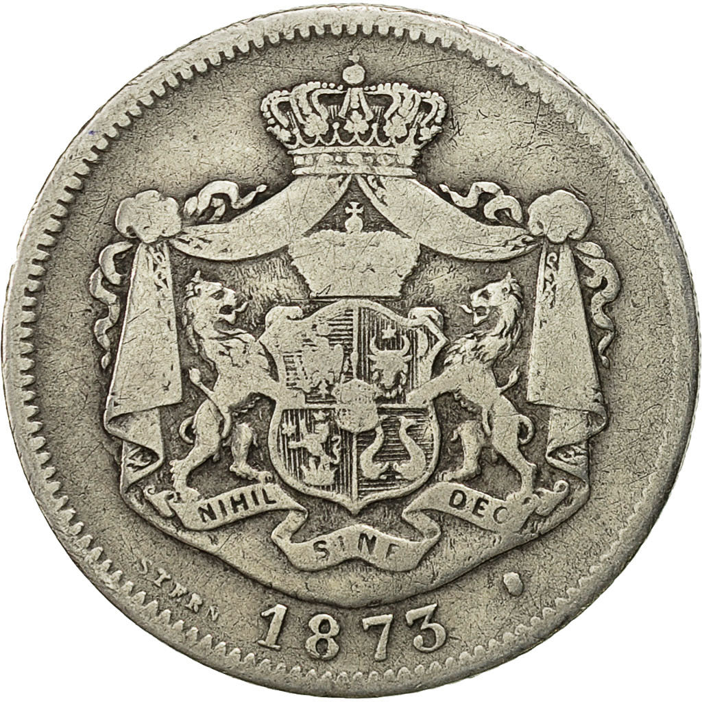 Moneta, Romania, Carol I, Leu, 1873, MB, Argento, KM:10