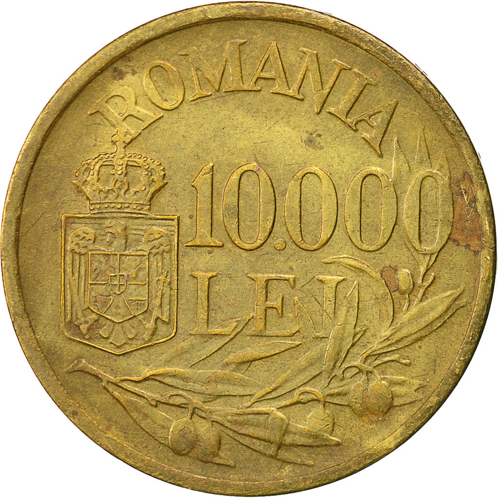 Münze, Rumänien, Mihai I, 10000 Lei, 1947, SS, Messing, KM:76