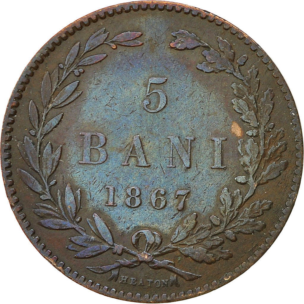 Monnaie, Roumanie, Carol I, 5 Bani, 1867, Heaton, TTB, Cuivre, KM:3.1