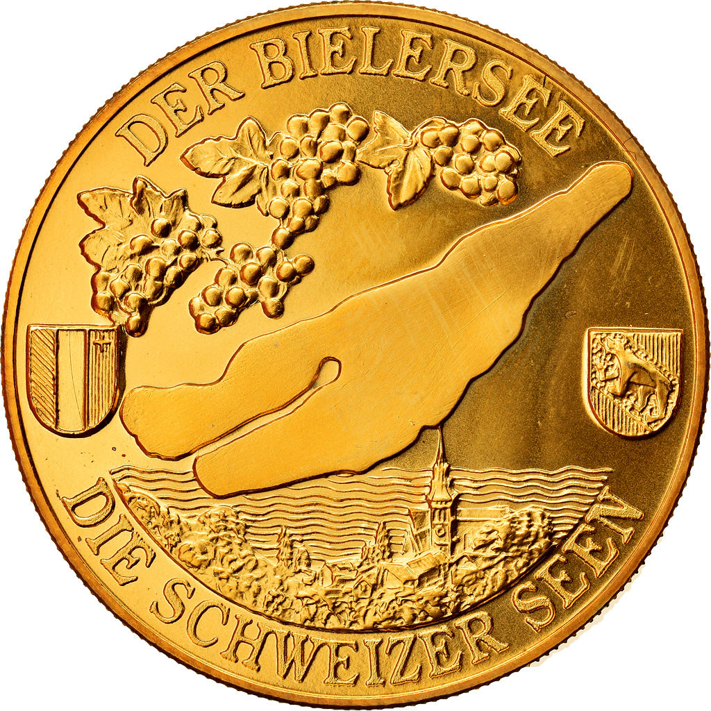 Schweiz, Medaille, Der Bielersee, Die Schweizer Seen, UNZ+, Copper-Nickel Gilt