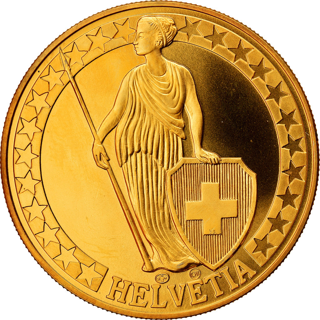 Schweiz, Medaille, Der Bielersee, Die Schweizer Seen, UNZ+, Copper-Nickel Gilt