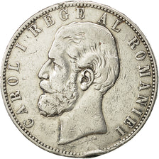 Moneda, Rumanía, Carol I, 5 Lei, 1883, BC+, Plata, KM:17.1