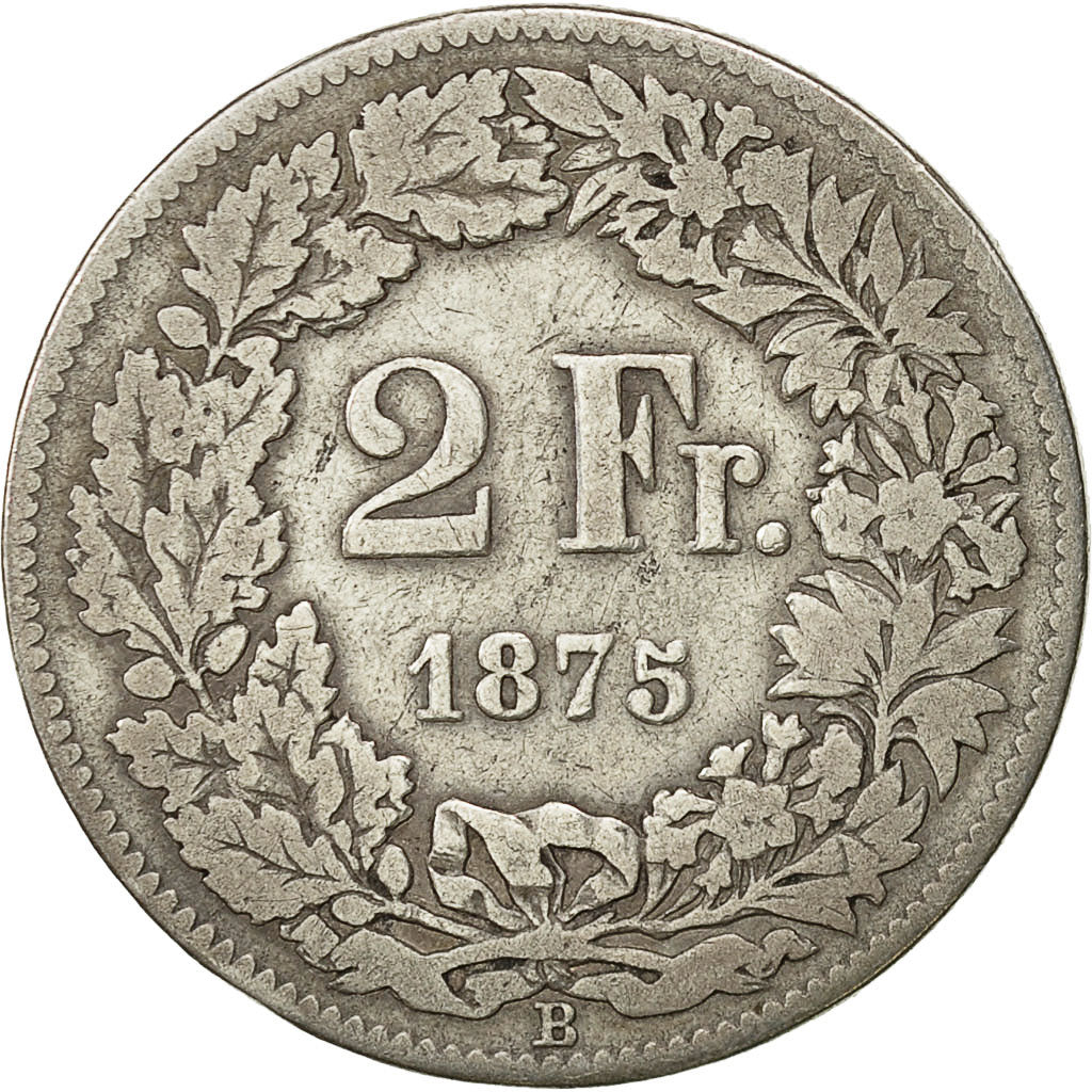 Münze, Schweiz, 2 Francs, 1875, Bern, S, Silber, KM:21