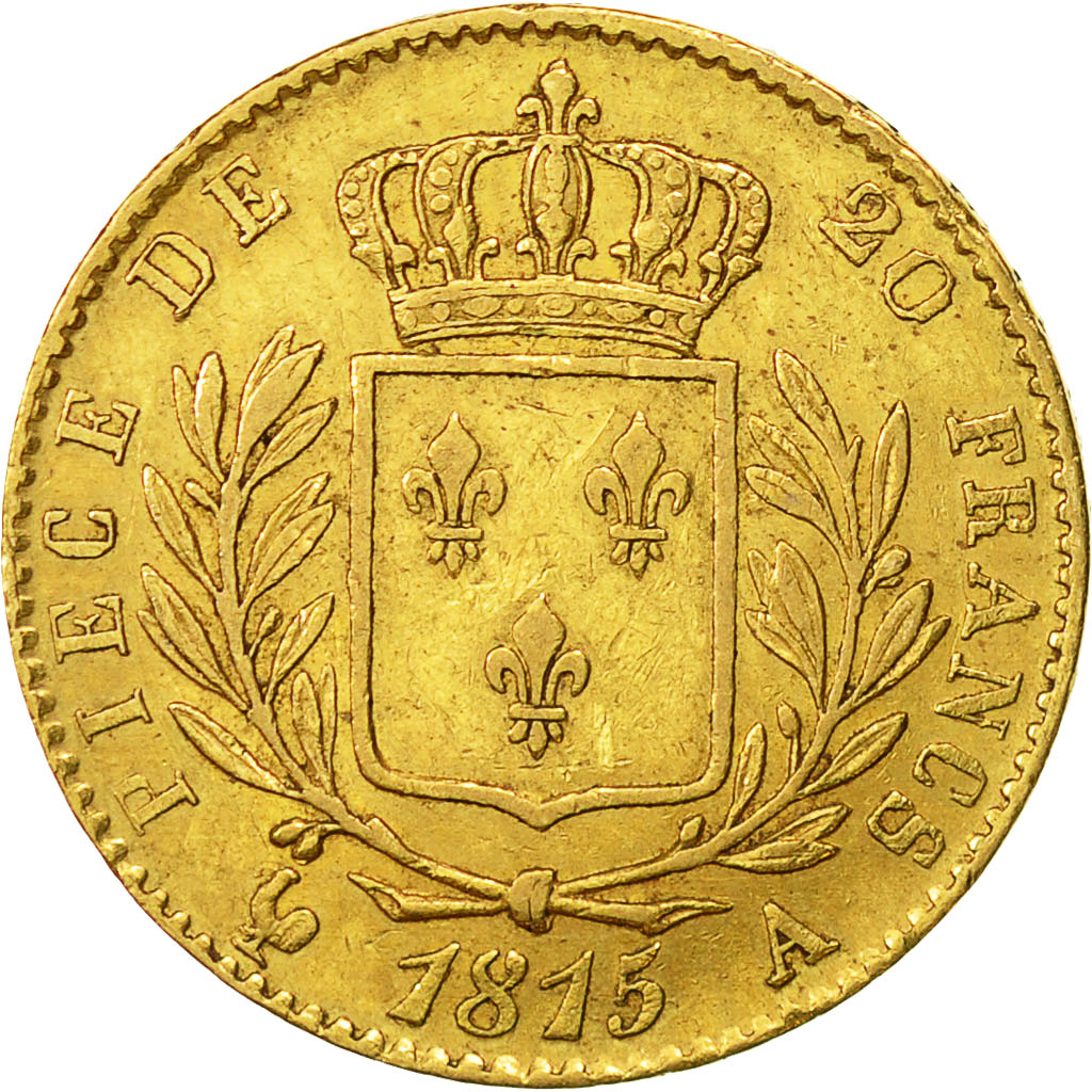 Monnaie, France, Louis XVIII, 20 Francs, 1815, Paris, TTB+,Or,KM 706.1,Gad 1026