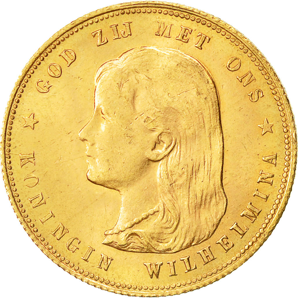 Coin, Netherlands, Wilhelmina I, 10 Gulden, 1897, AU(55-58), Gold, KM:118