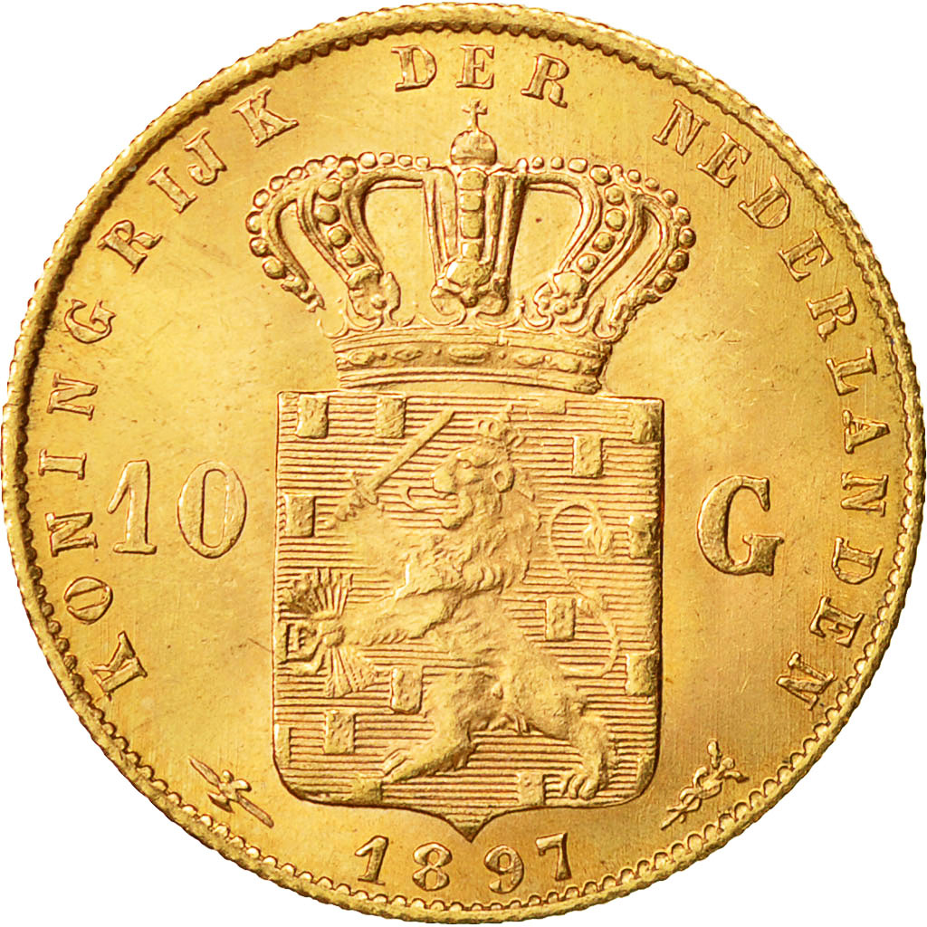 Coin, Netherlands, Wilhelmina I, 10 Gulden, 1897, AU(55-58), Gold, KM:118