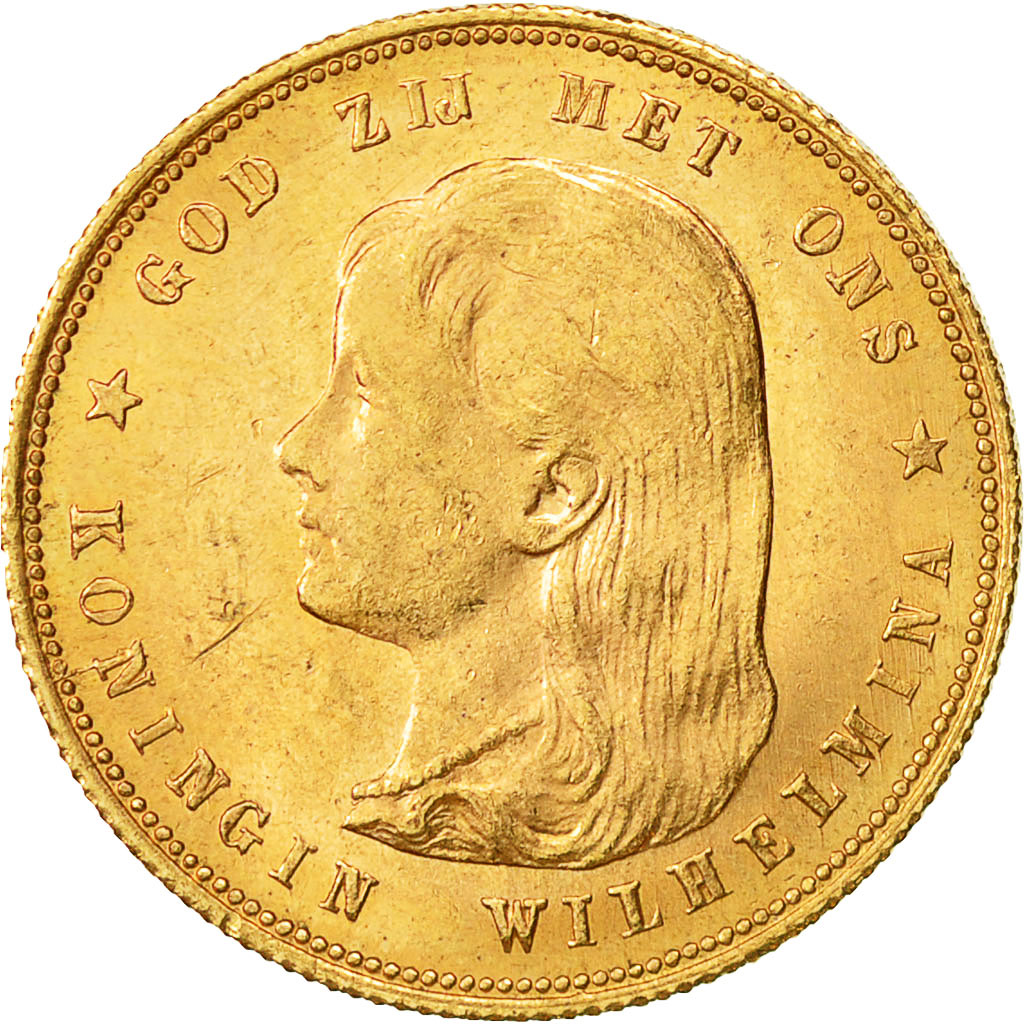 Coin, Netherlands, Wilhelmina I, 10 Gulden, 1897, AU(55-58), Gold, KM:118