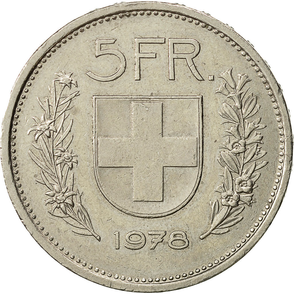Coin, Switzerland, 5 Francs, 1978, Bern, EF(40-45), Copper-nickel, KM:40a.1
