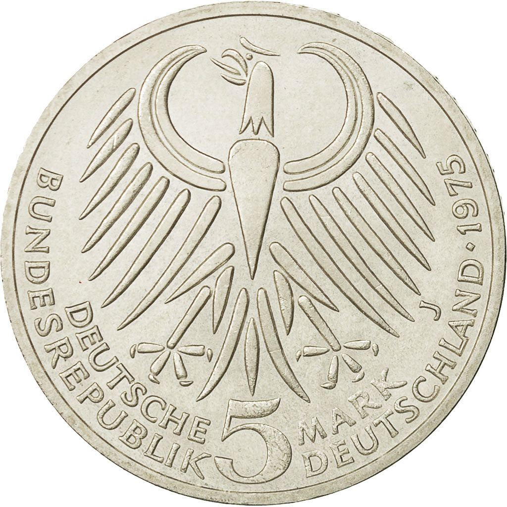 Moneda, ALEMANIA - REPÚBLICA FEDERAL, 5 Mark, 1975, Hamburg, Germany, SC