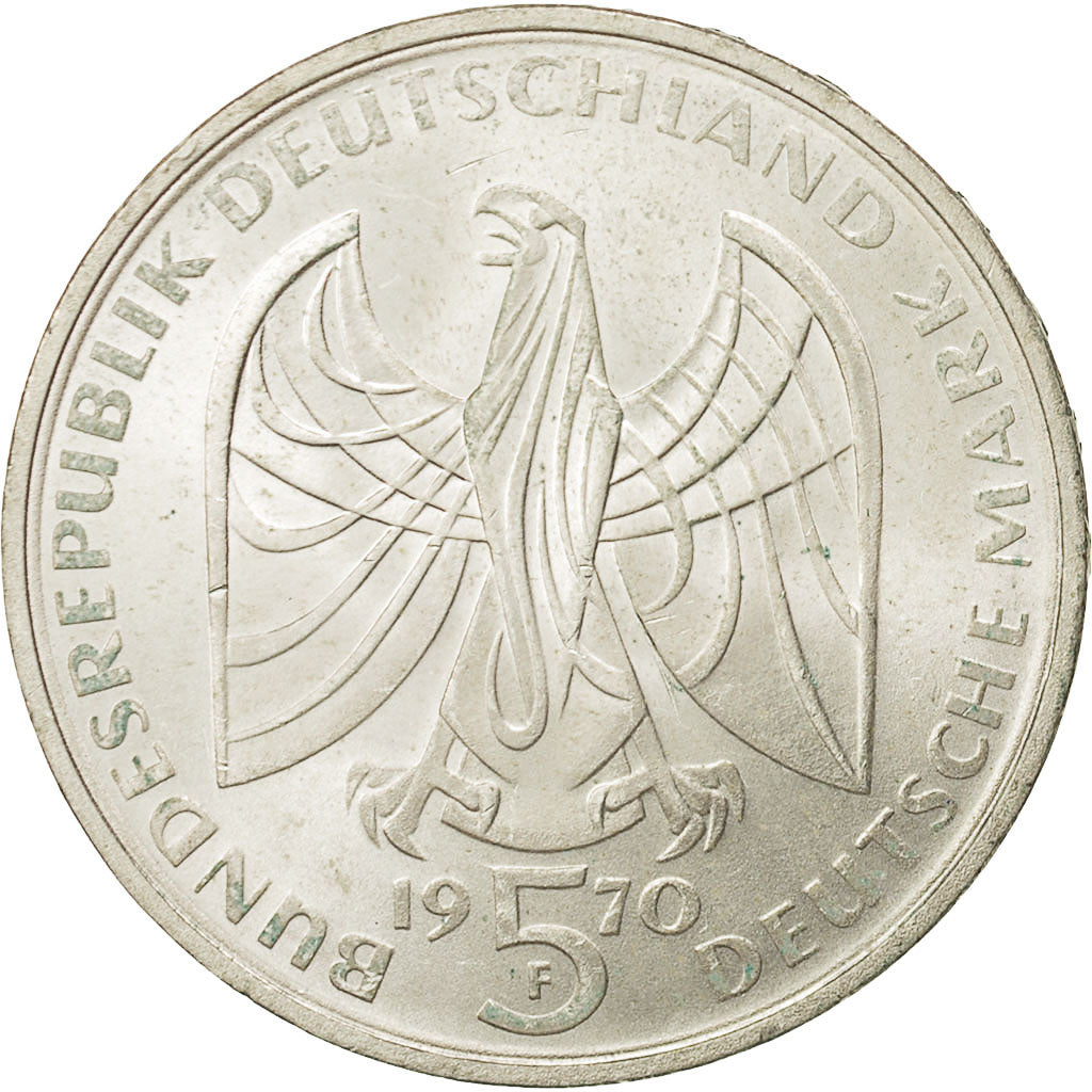 Coin, GERMANY - FEDERAL REPUBLIC, 5 Mark, 1970, Stuttgart, Germany, MS(63)