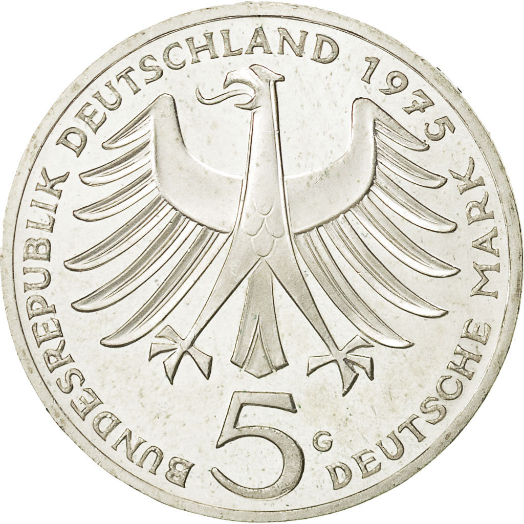 Moneta, GERMANIA - REPUBBLICA FEDERALE, 5 Mark, 1975, Karlsruhe, Germany, SPL