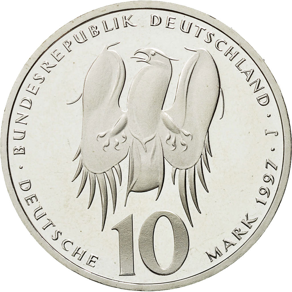 Coin, GERMANY - FEDERAL REPUBLIC, 10 Mark, 1997, Hamburg, MS(63), Silver