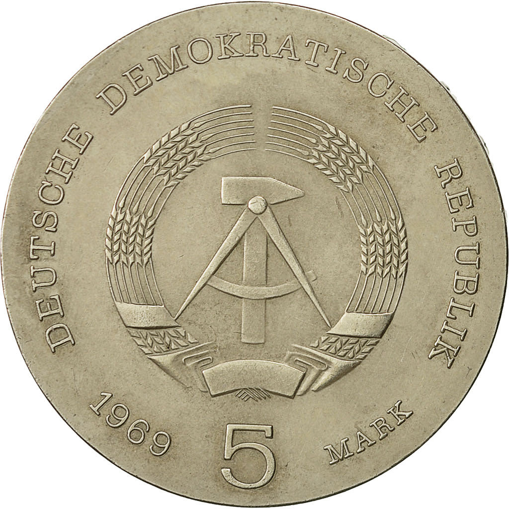 Coin, GERMAN-DEMOCRATIC REPUBLIC, 5 Mark, 1969, AU(55-58), Copper-nickel, KM:23