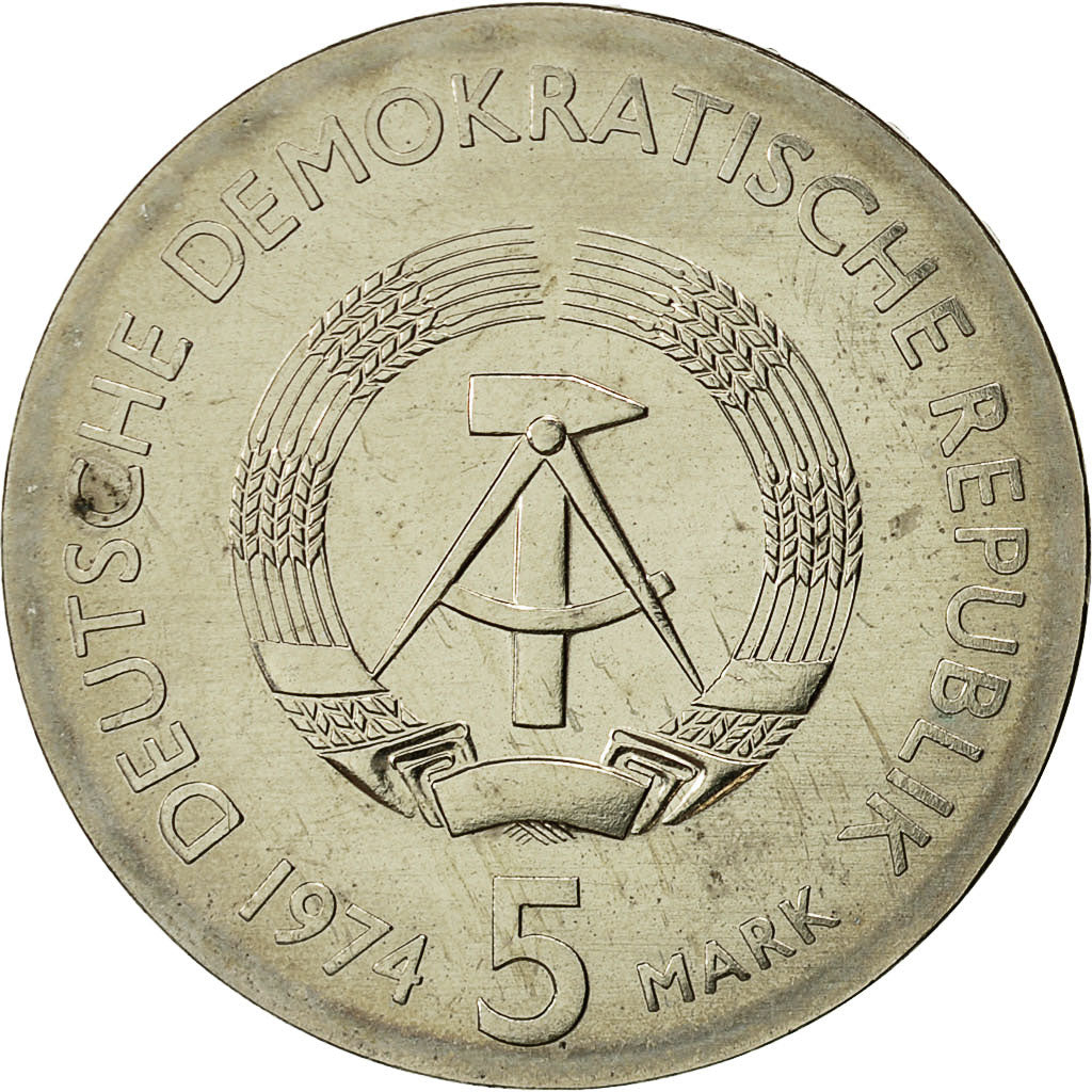 Coin, GERMAN-DEMOCRATIC REPUBLIC, 5 Mark, 1974, AU(55-58), Copper-nickel, KM:49