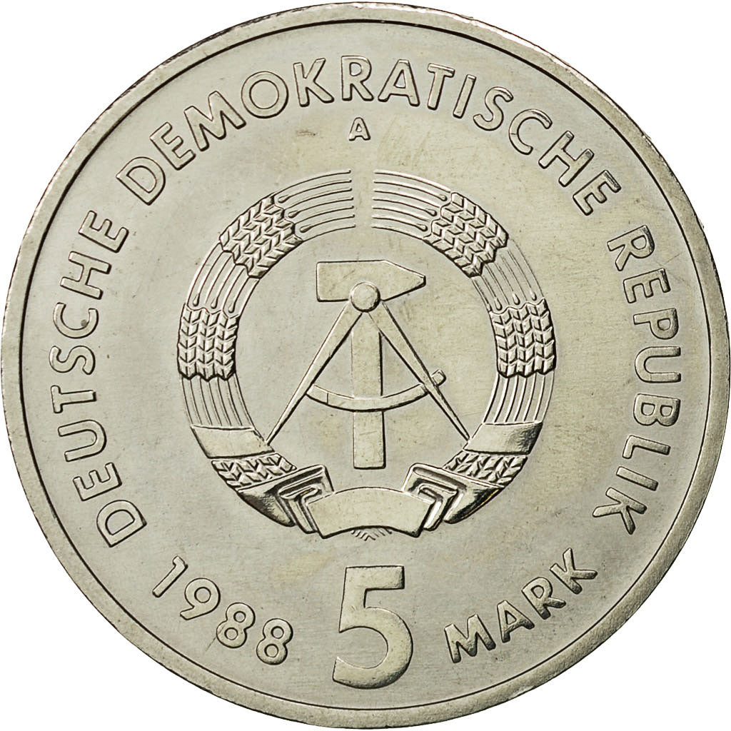 Coin, GERMAN-DEMOCRATIC REPUBLIC, 5 Mark, 1988, Berlin, AU(55-58)
