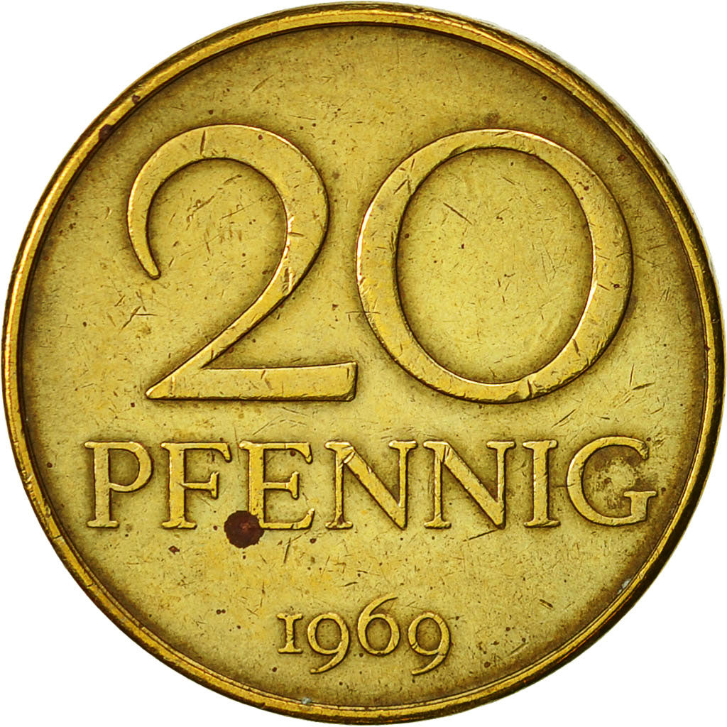 Coin, GERMAN-DEMOCRATIC REPUBLIC, 20 Pfennig, 1969, Berlin, AU(50-53), Brass