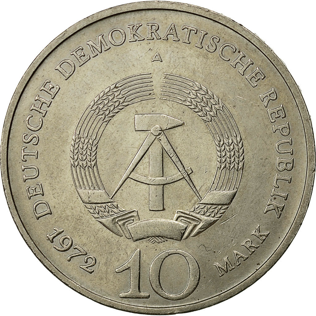 Coin, GERMAN-DEMOCRATIC REPUBLIC, 10 Mark, 1972, Berlin, AU(55-58)