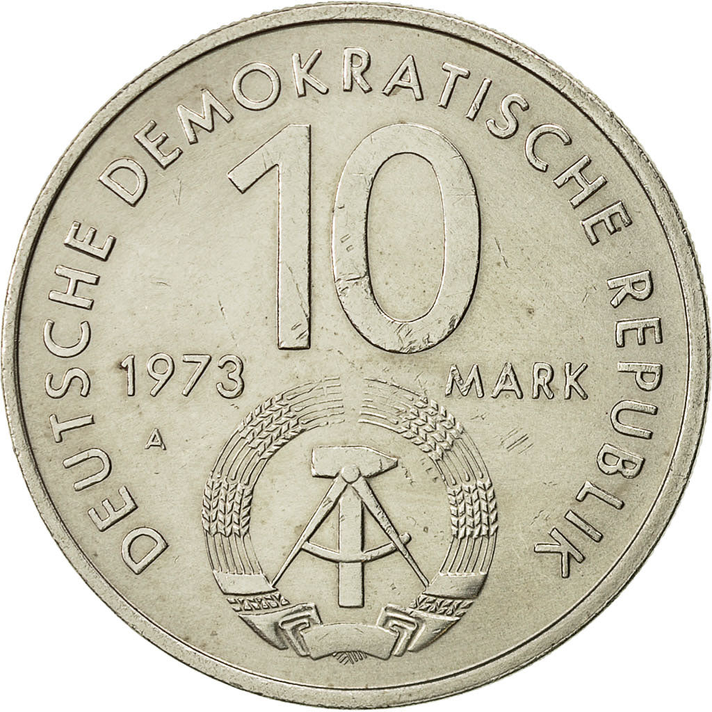 Coin, GERMAN-DEMOCRATIC REPUBLIC, 10 Mark, 1973, Berlin, AU(55-58)