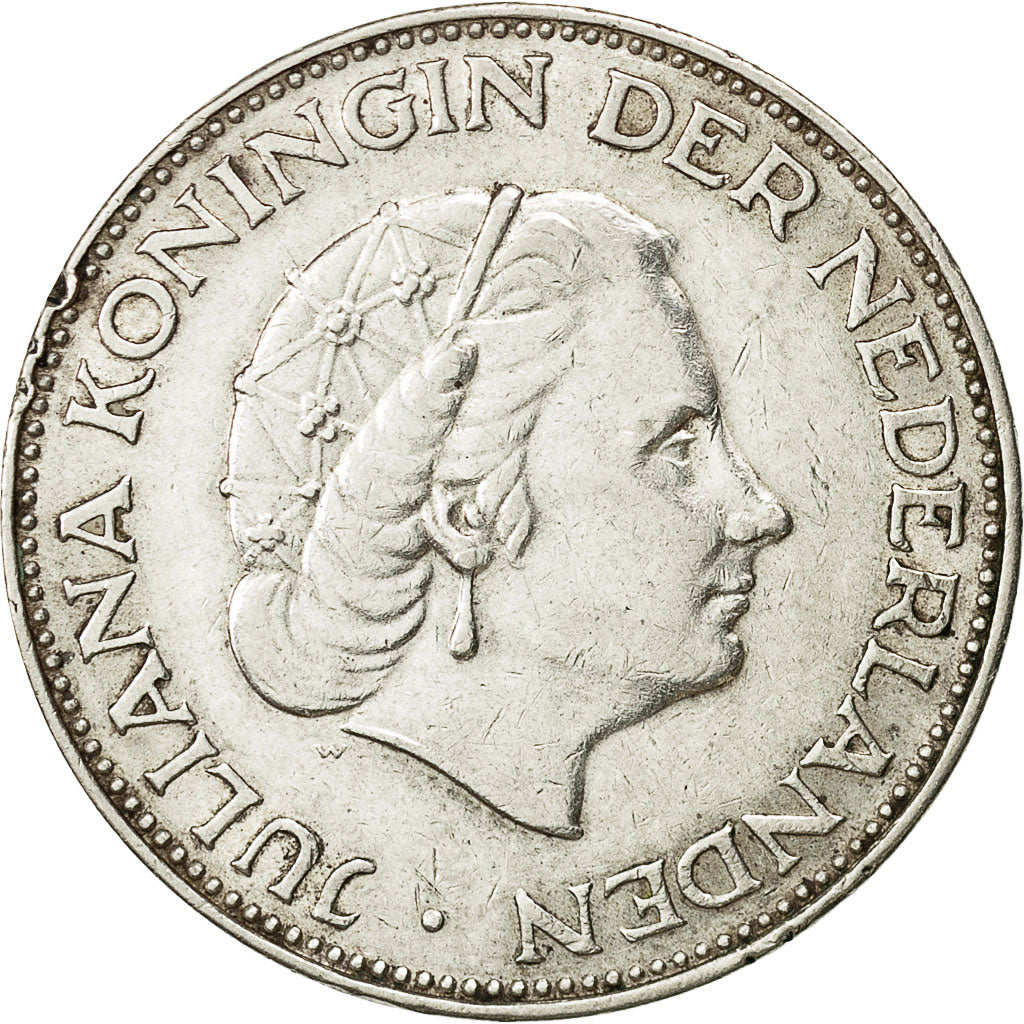 Coin, Netherlands, Juliana, 2-1/2 Gulden, 1961, EF(40-45), Silver, KM:185