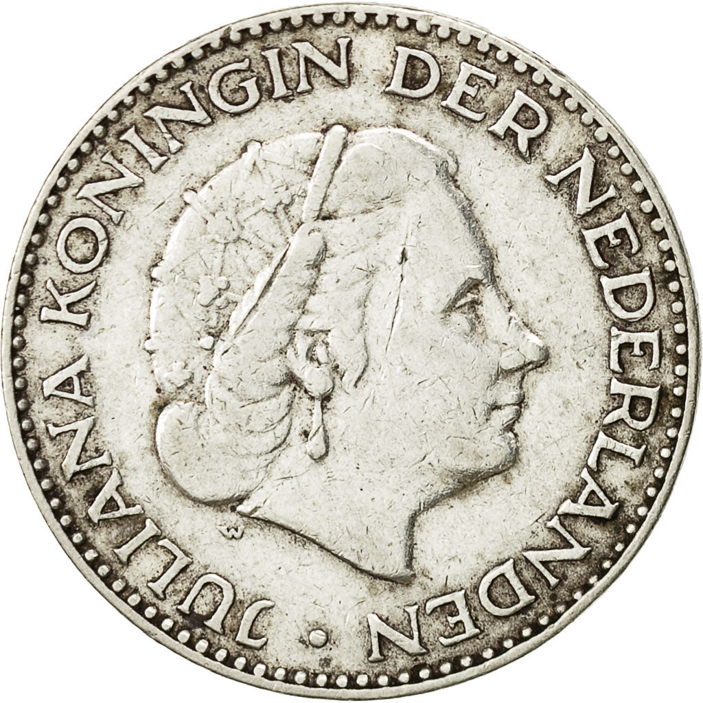 Coin, Netherlands, Juliana, Gulden, 1954, EF(40-45), Silver, KM:184