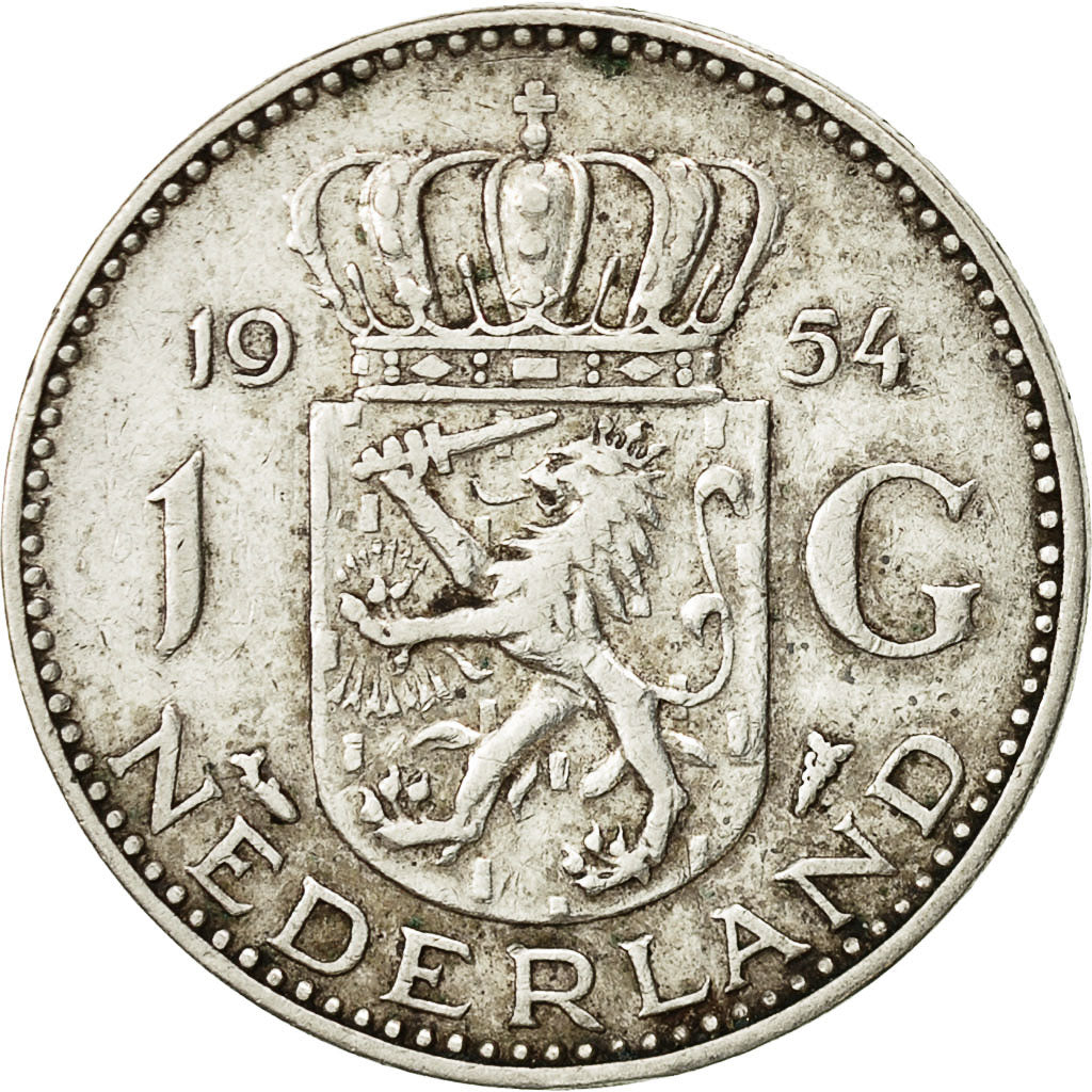 Coin, Netherlands, Juliana, Gulden, 1954, EF(40-45), Silver, KM:184