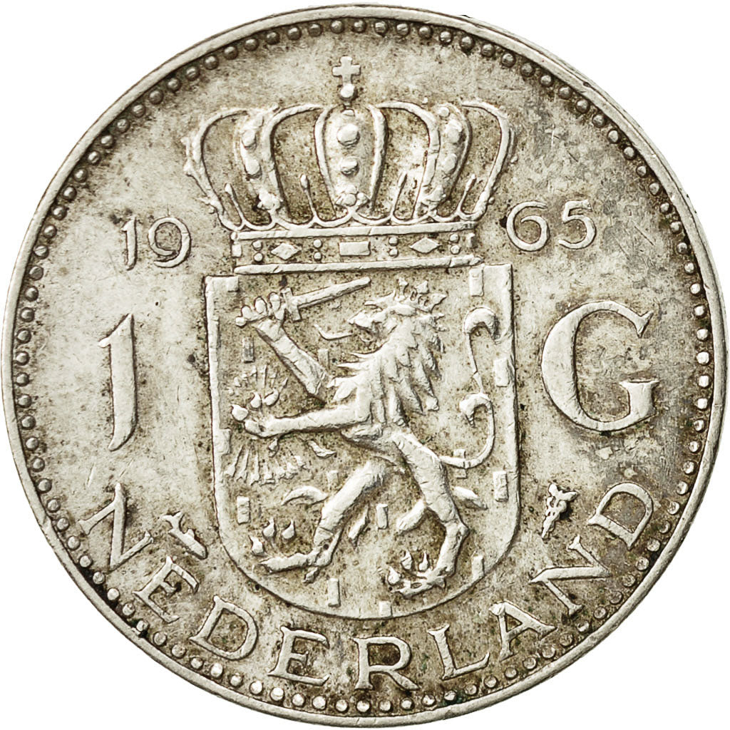 Coin, Netherlands, Juliana, Gulden, 1965, EF(40-45), Silver, KM:184