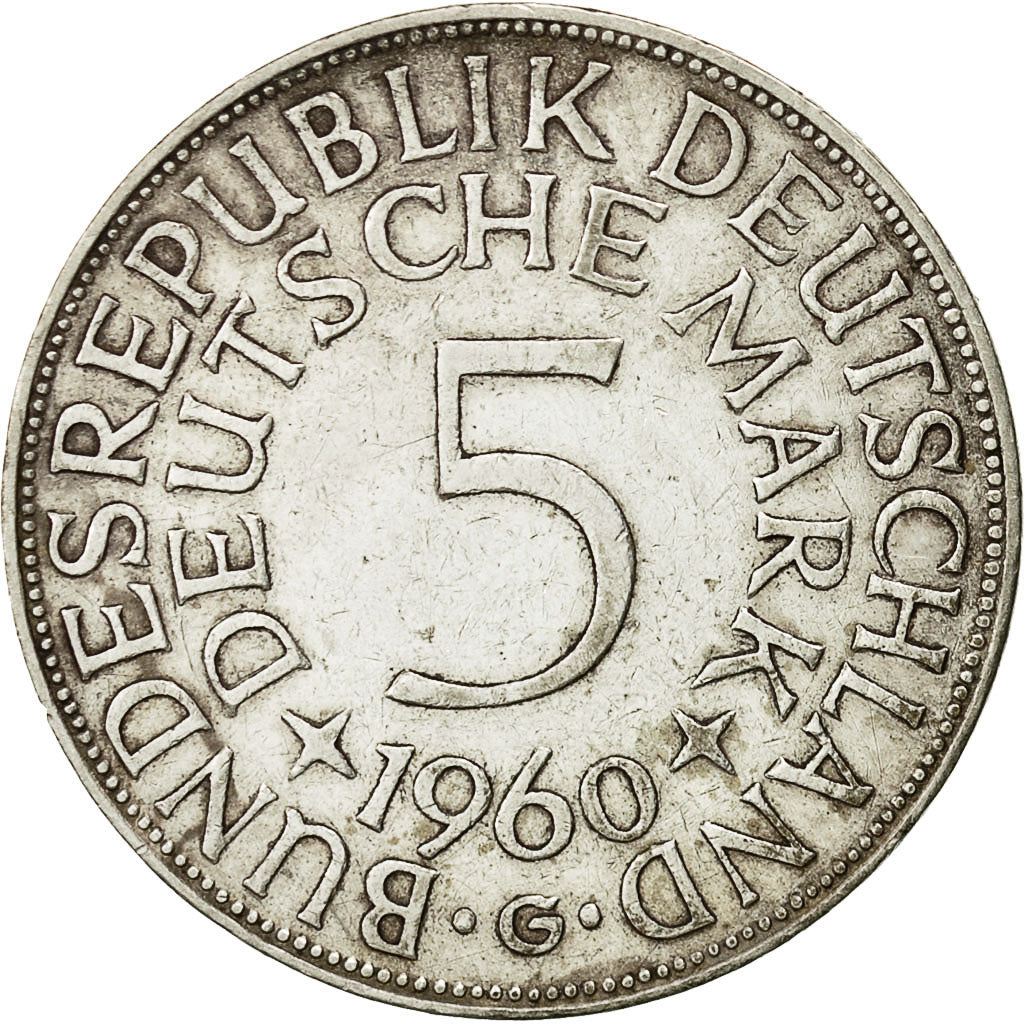 Monnaie, République fédérale allemande, 5 Mark, 1960, Karlsruhe, TTB, Argent