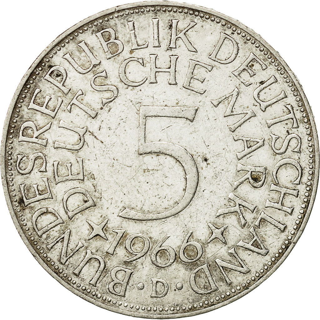 Coin, GERMANY - FEDERAL REPUBLIC, 5 Mark, 1966, Munich, EF(40-45), Silver