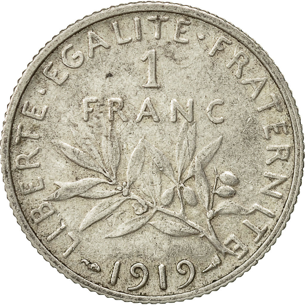 Monnaie, France, Semeuse, Franc, 1919, Paris, TTB, Argent, KM:844.1, Gadoury:467