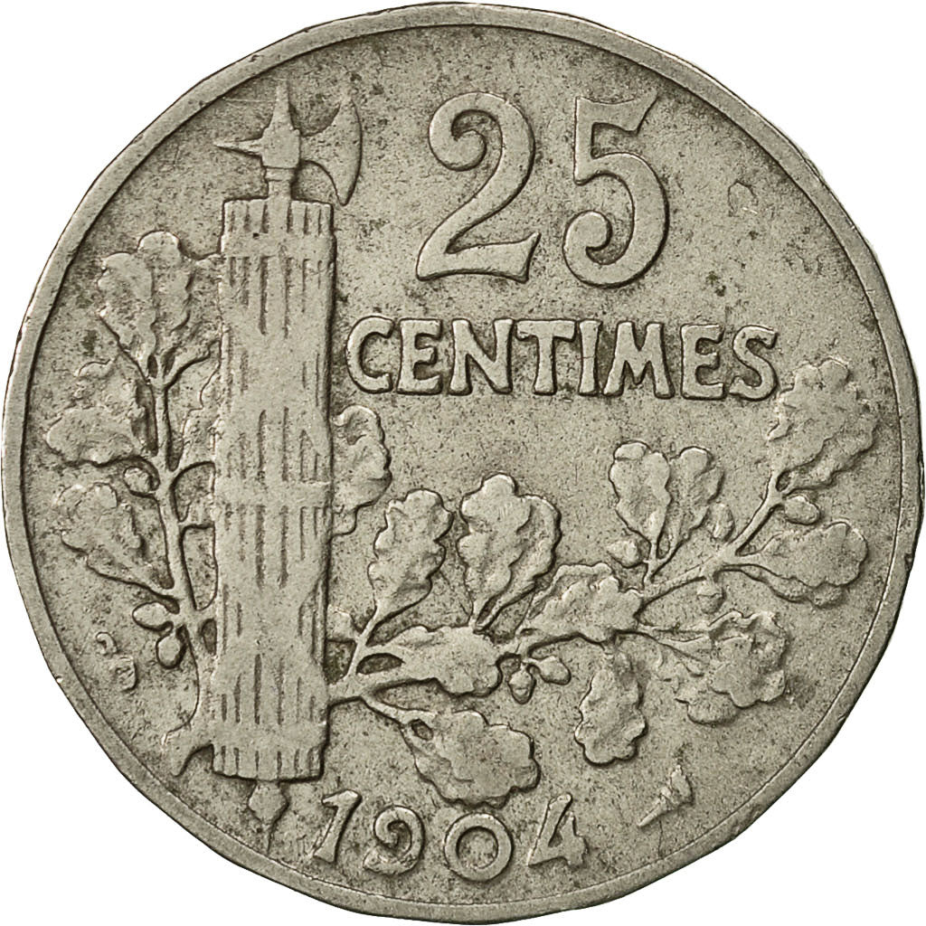 Moneda, Francia, Patey, 25 Centimes, 1904, BC+, Níquel, KM:856, Gadoury:364