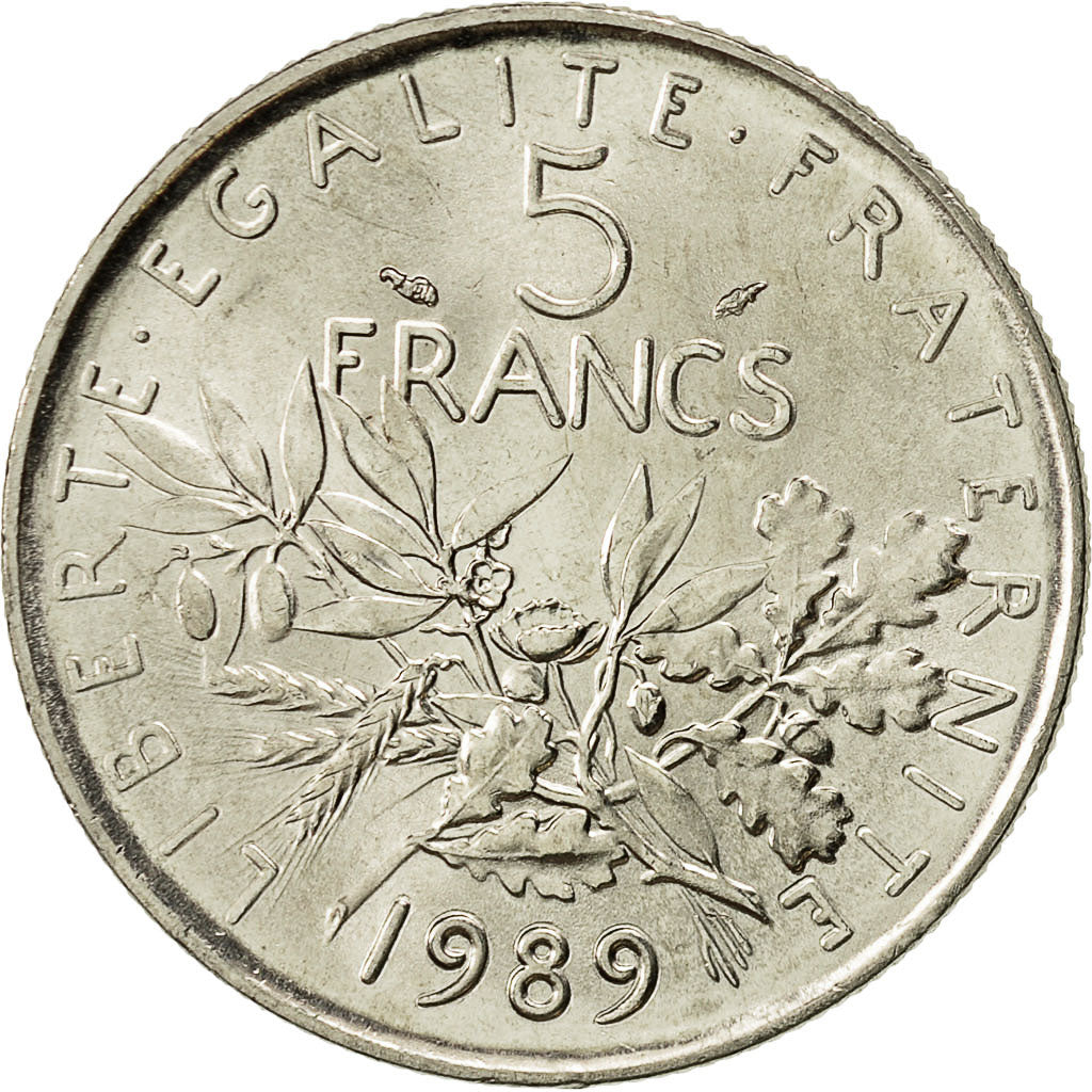 Coin, France, Semeuse, 5 Francs, 1989, Paris, MS(64), Nickel Clad Copper-Nickel